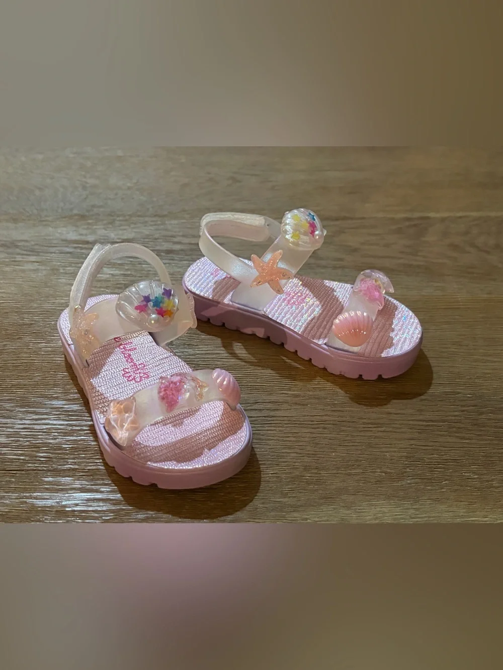 Girls Pink Jelly Sandals with Sea Charm Embellishments